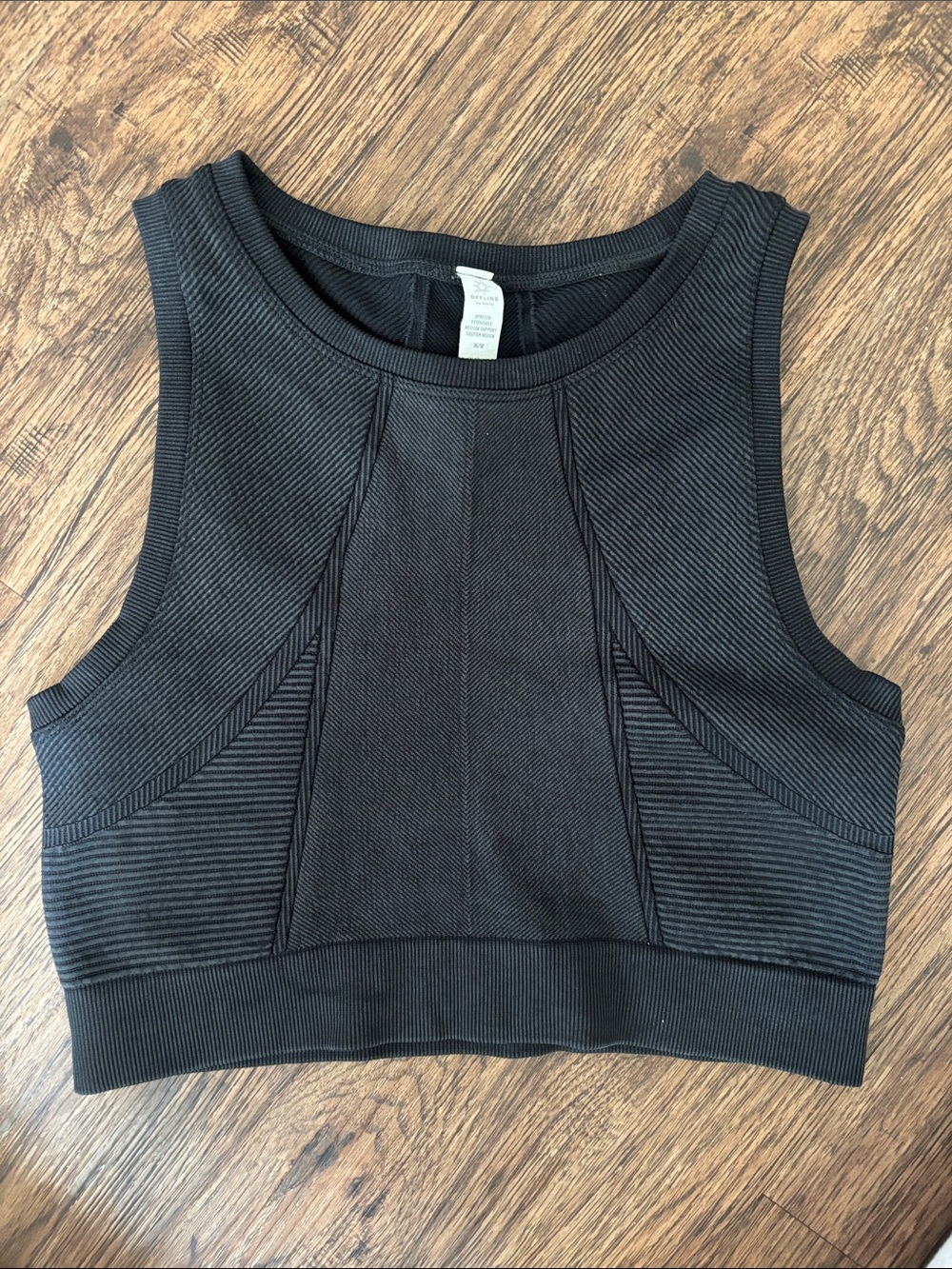 OFFLINE by Aerie Ribbed Seamless Sports Bra Crop Top Black Medium